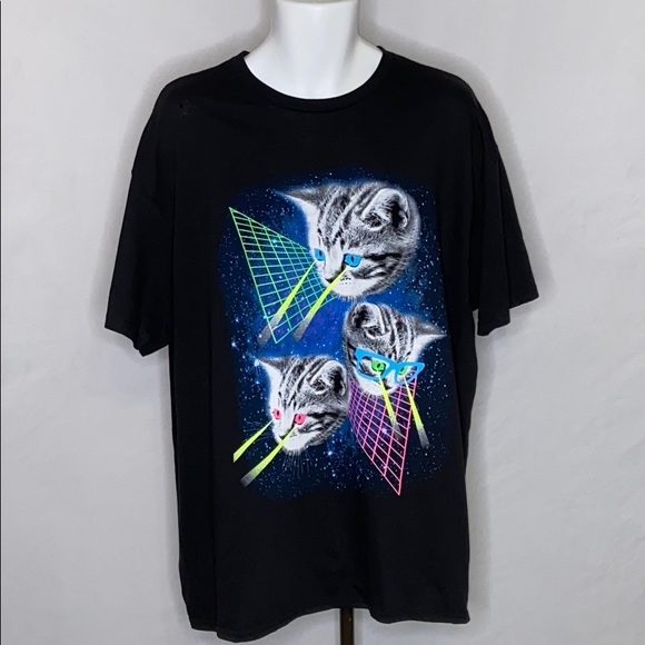 Delta Tops - Space Cats Laser Eyes Tee Shirt - Size XL